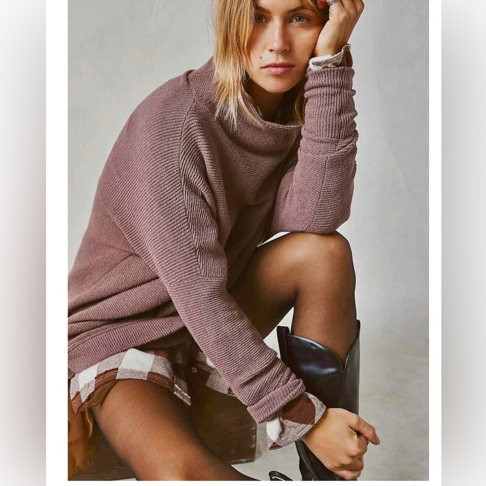 Free People Ottoman Slouchy Tunic Sweater Woman XL Nutmeg Oversized Cowl Neck
